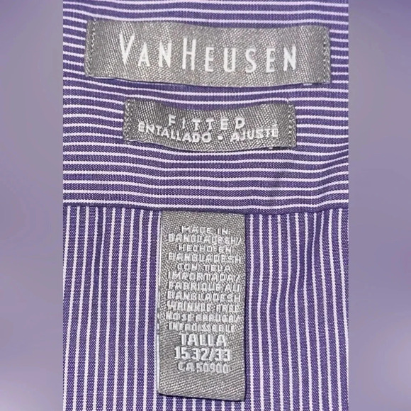 Van Heusen Fitted Button Down Shirt, Purple & White Stripes - Picture 8 of 10